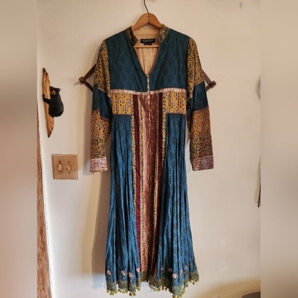 the j peterman Dresses & Skirts - Vintage J Peterman Co. Long Sleeve Maxi Dress Embroidered Blue Gold 12